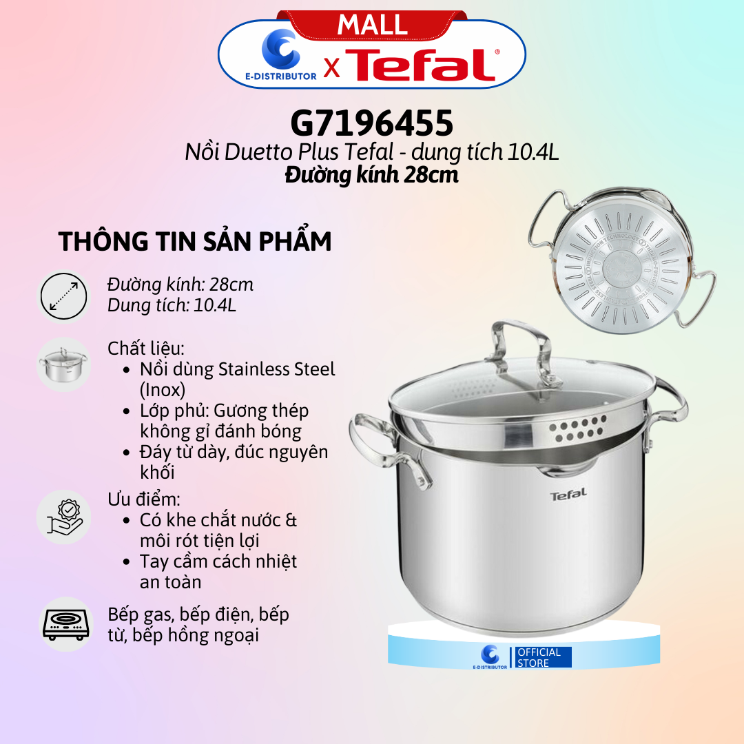 Nồi Duetto Plus Tefal G7197955/G7196455 (Đường kính 22cm/28cm) - Hàng chính hãng