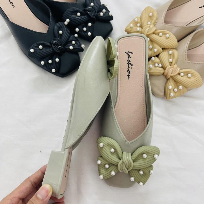 giày sục nơ đính hạt