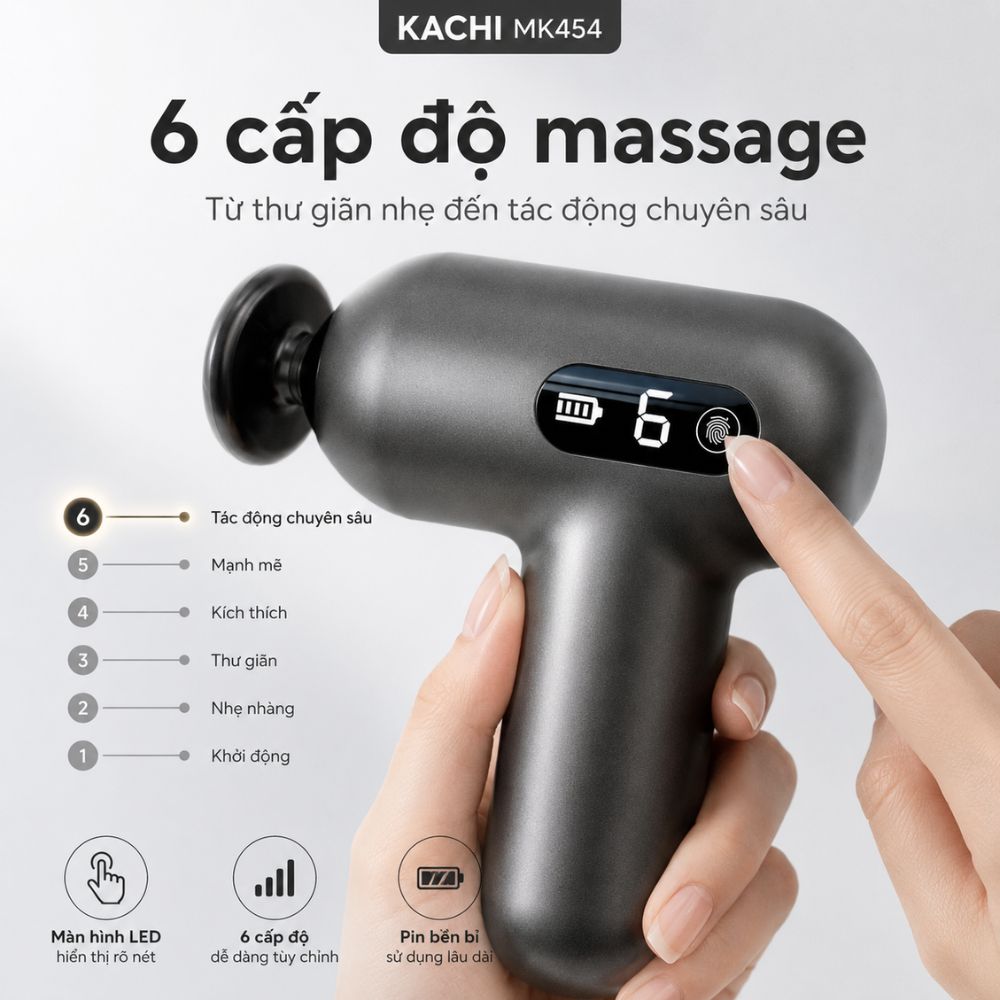 Súng Massage Cầm Tay Kachi MK454 – Giải Pháp Thư Giãn Cơ Chuyên Sâu & Thông Minh - hàng chính hãng
