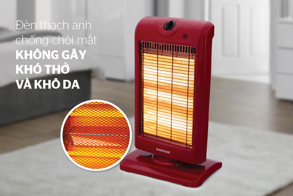 Sưởi Điện 3 Bóng Halogen Sunhouse Shd7016 (1000W) - Đỏ Đen - Hàng Chính Hãng