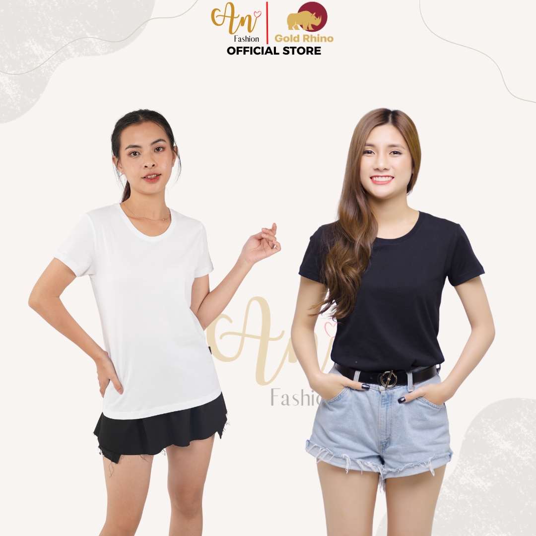 Áo Thun Nữ Cổ Tròn Màu TRẮNG, ĐEN 100% Cotton Cao Cấp, Kháng Khuẩn, Thoáng Mát Suốt Cả Ngày - Gold Rhino