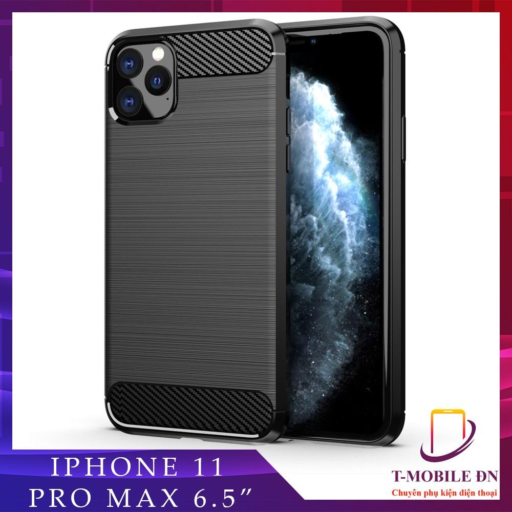 Ốp lưng cho iPhone 11 Pro Max dẻo Carbon phay xước chống sốc chống vân tay