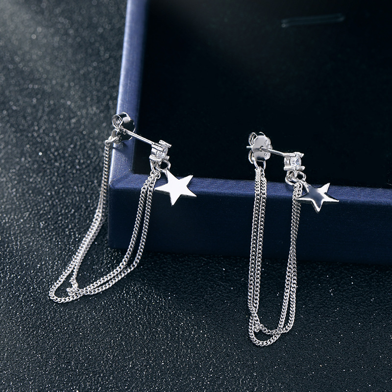 Bông tai xích dây chuyền mặt sao năm cánh thanh thoát điệu  đà