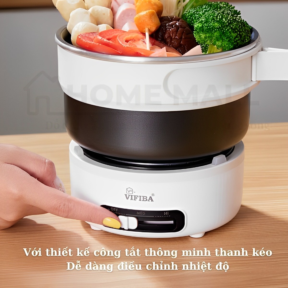 Nồi lẩu điện mini đa năng chống dính cao cấp Homea2z, combo bếp và nồi có tay cầm gấp gọn thông minh, nồi mini du lịch