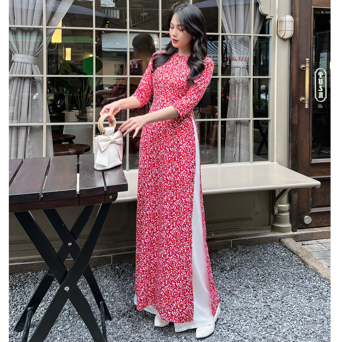 Áo dài hoa nhí tay lỡ AD026- Khánh Linh Style - Lady Fashion