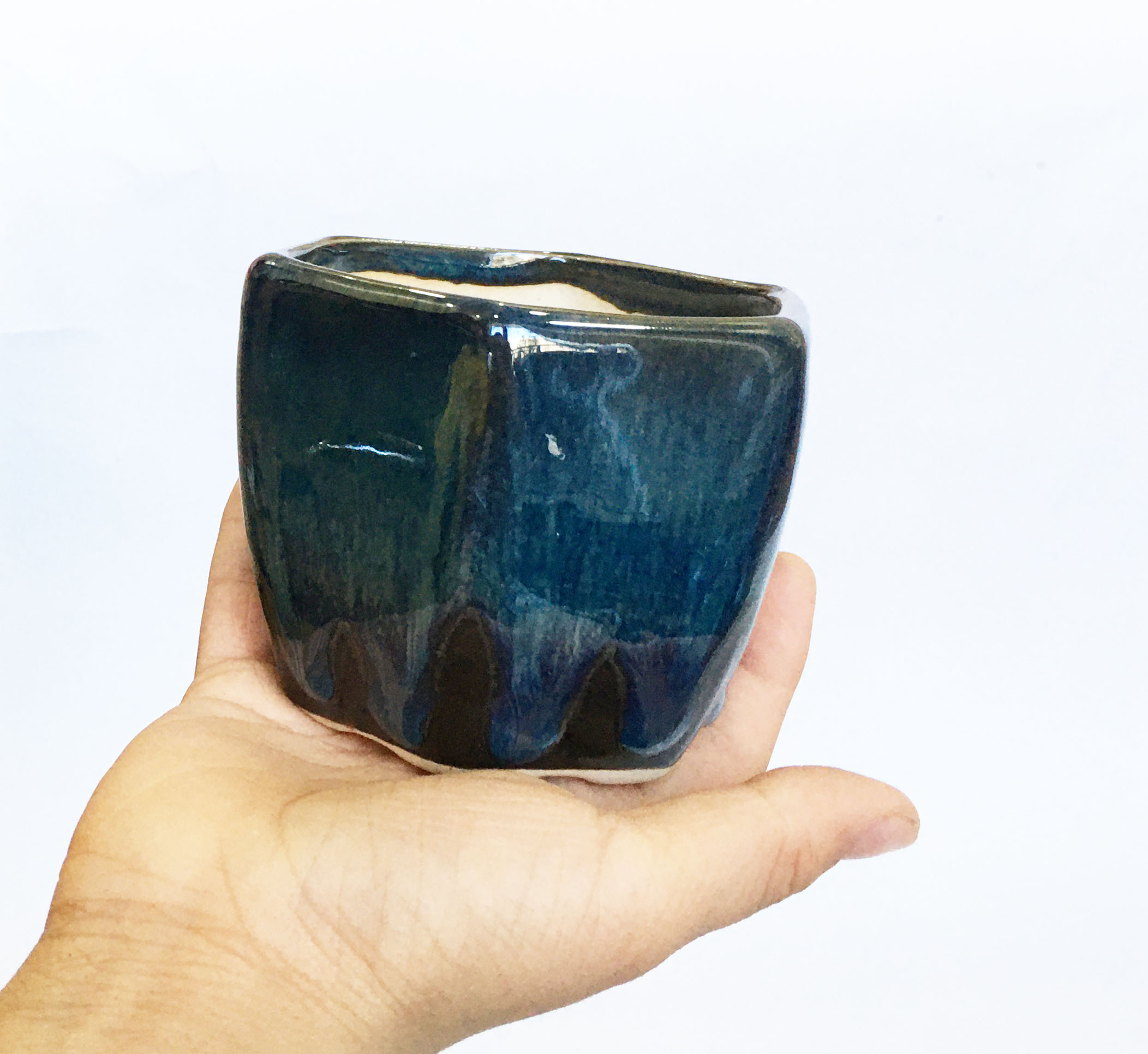 Chậu gốm sứ Bát Tràng Size M có lỗ, chậu bonsai men hỏa biến, men chảy, xinh xắn, độc đáo trồng bonsai, sen đá, decor