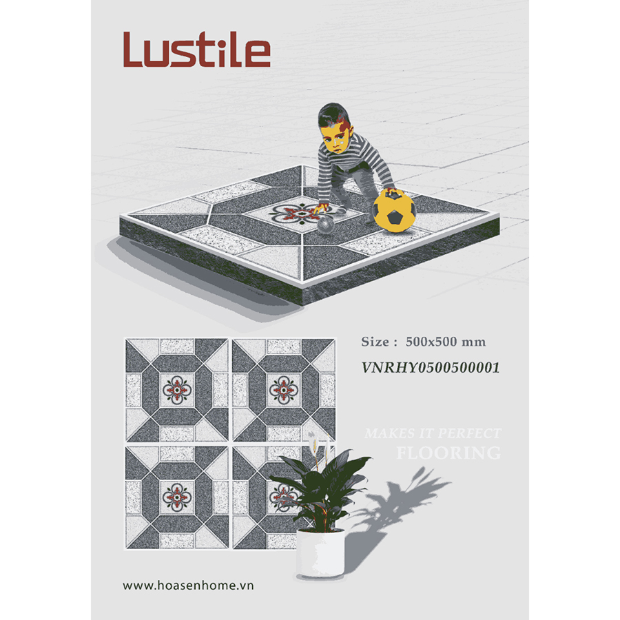 Gạch sân vườn bán sứ LUSTILE VNRHY0500500001 bề mặt sugar, độ hút nước thấp, kích thước 500mmx500mm, thùng 6 viên - Hàng chính hãng