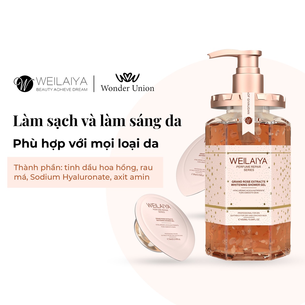 Sữa Tắm Weilaiya Chính Hãng Giúp Trắng Da Dưỡng Ẩm Cánh Hoa Hồng Damask 450ml