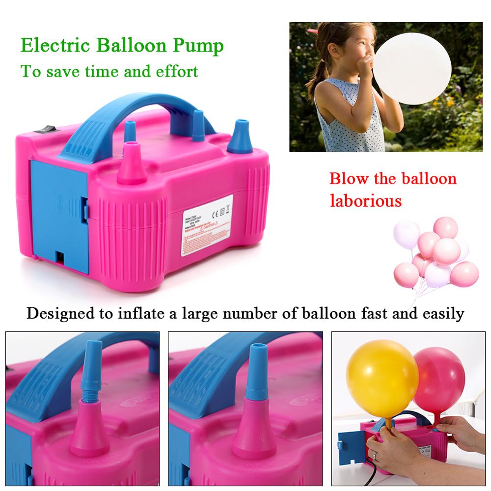 110V Electric Balloon Inflator Pump High Power Air Blower Pump with 4 Extension Nozzles Dual Pump Nozzles Fast Portable Inflatable Tool