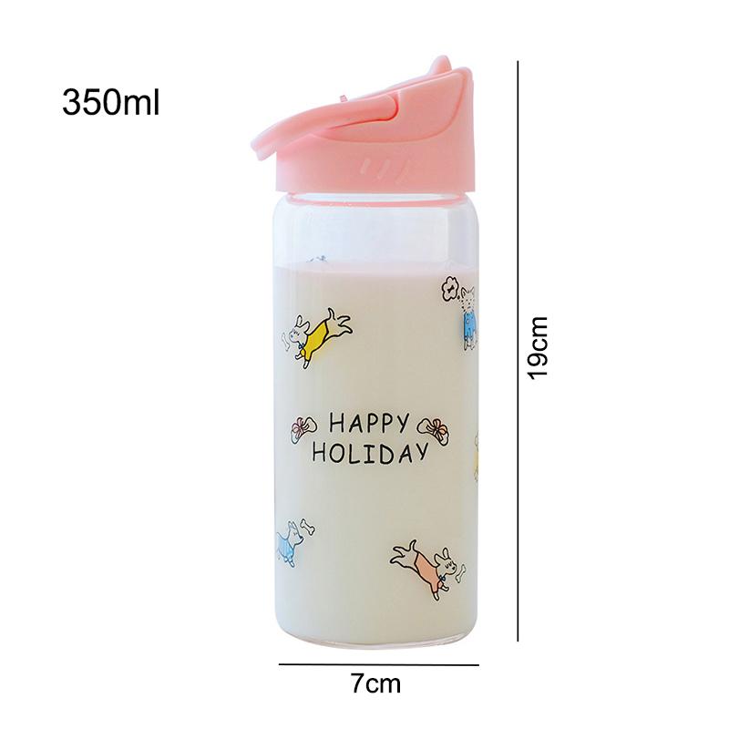 350 Ml Dễ Thương Bình Nước Thủy Tinh Đựng Dành Cho Trẻ Em Kids Sữa Có Ống Hút Và Lật Nắp Cô Gái Rò Rỉ Chống Du Lịch uống Không Chứa BPA Cup
