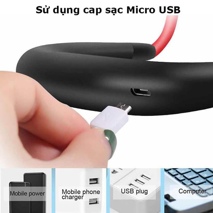 Quạt đeo cổ mini sạc tích điện 14 cánh cao cấp, Quạt mini treo cổ 3 mức gió điều chỉnh 360 độ giá rẻ phong cách