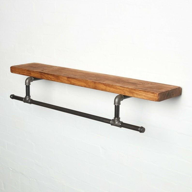 Kệ treo tường ống nước Vintage, Kệ ống nước cao cấp kiêm giá treo quần áo decor trang trí