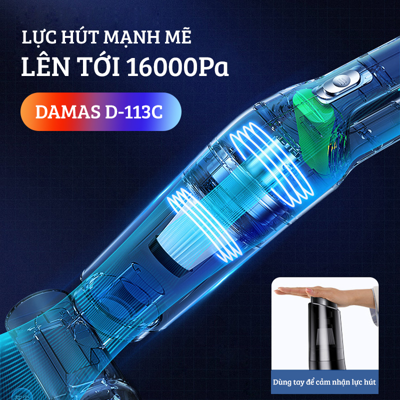 Máy Hút Bụi Cầm Tay Không Dây Sử Dụng Pin Sạc Damas Vacuum Cleaner D113CG -  Hàng Chính Hãng
