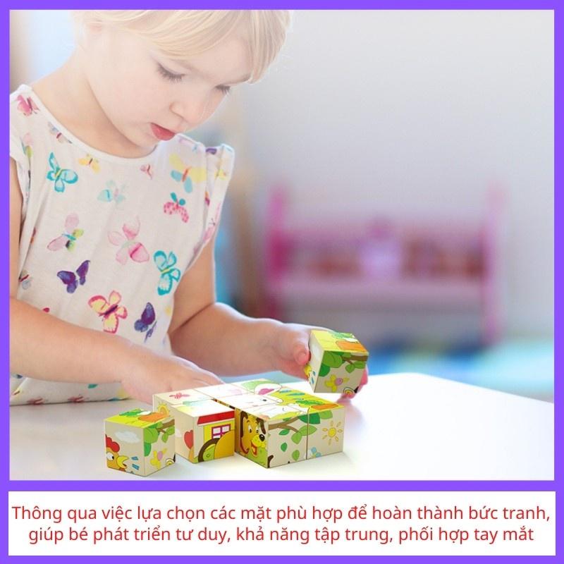 Đồ chơi xếp hình lắp giáp hình khối 6 mặt 9 chi tiết bằng gỗ