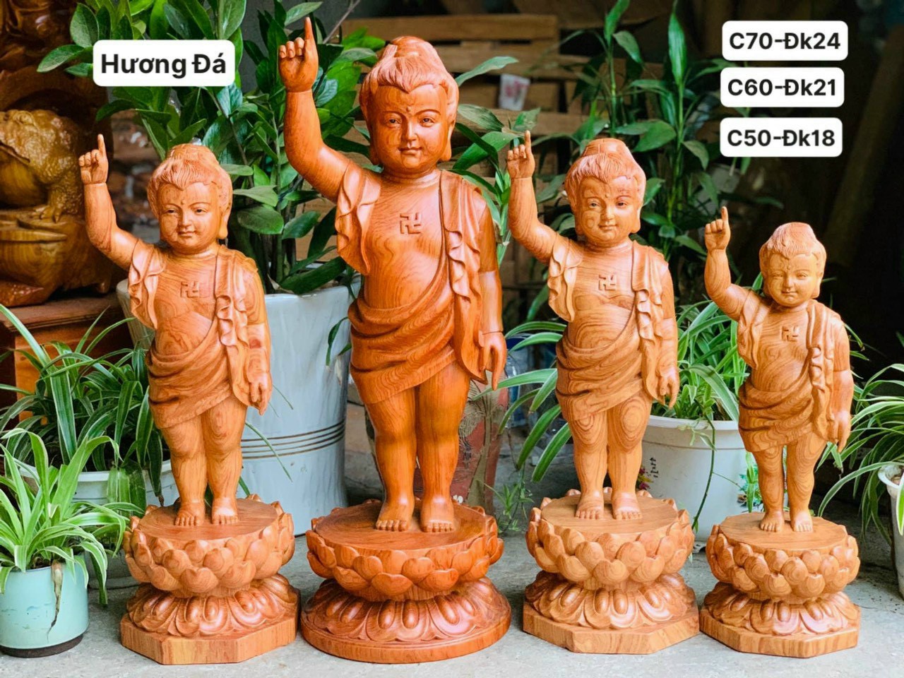 Tượng phật đản sinh bằng gỗ hương đá kt cao 40×15cm