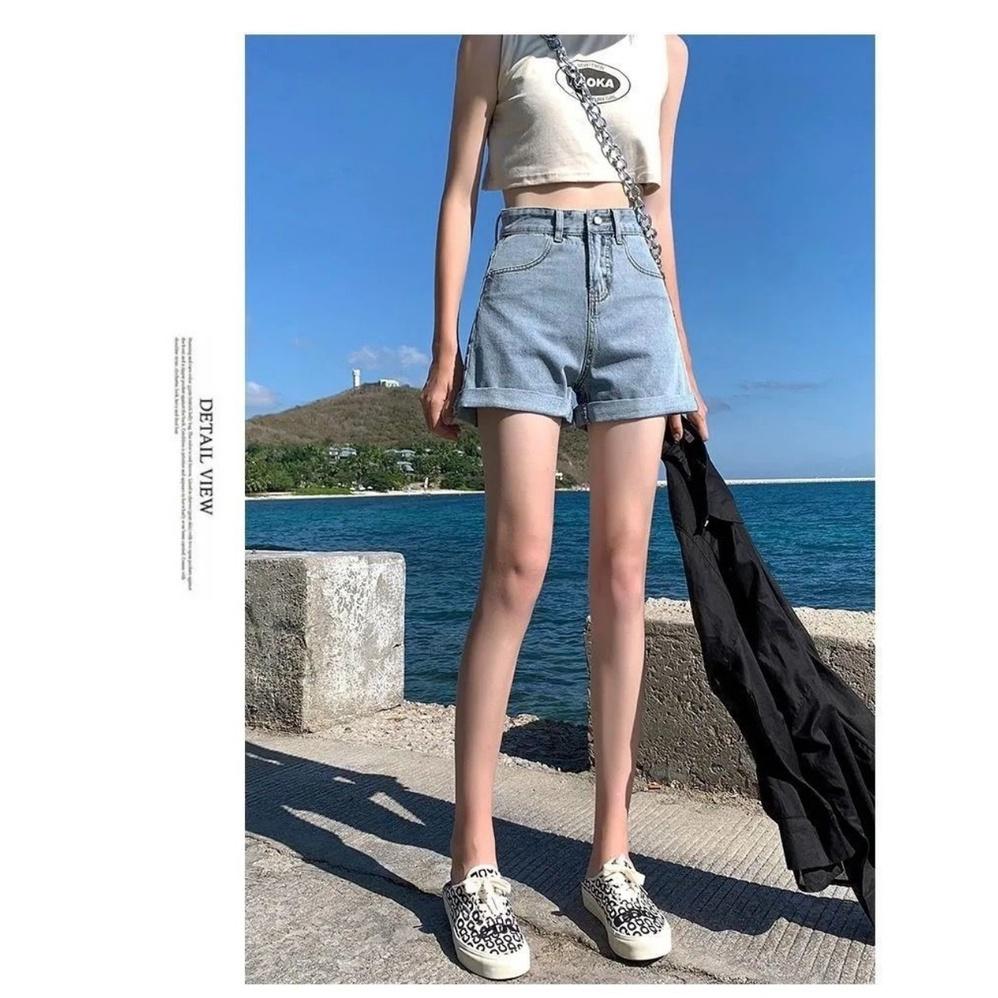 Quần Short Jeans Lưng Cao Gấp Gấu