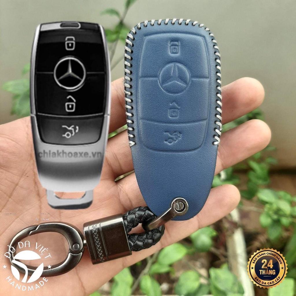 Bao da chìa khoá Mercedes handmade da thật, bao da chìa khoá Mec có khắc tên và sđt