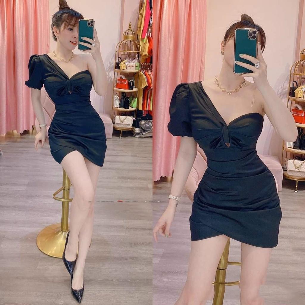 Gunkaymatter Đầm Ôm Body 1 Vai Tay Phồng Xếp Ly Chất Liệu Umi Thời Trang Nữ Thiết Kế Sang Chảnh