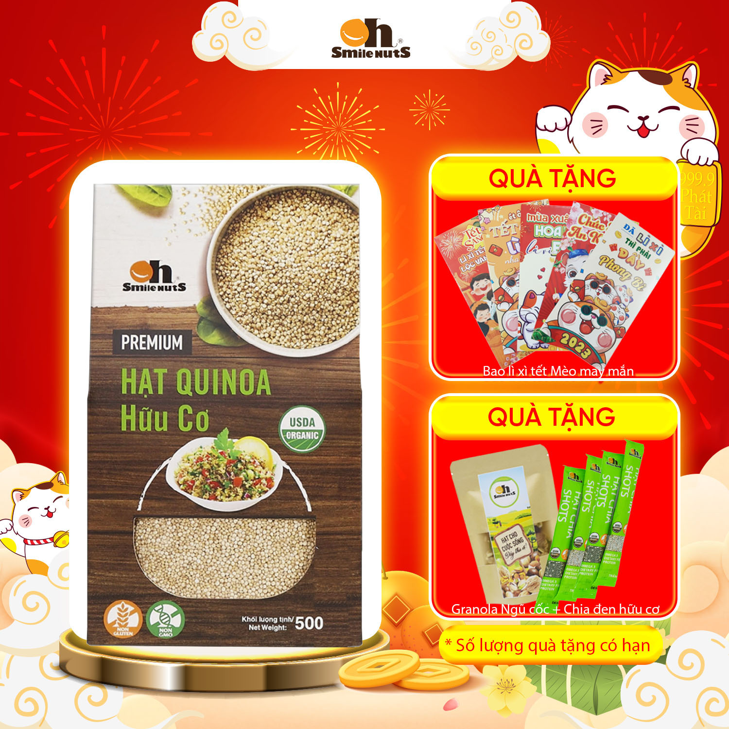 Hạt Quinoa Trắng Smile Nuts hộp giấy 500g - White Quinoa Seed Smile Nuts 500g