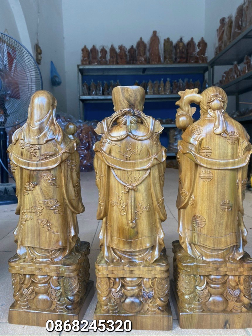 Bộ tượng phật tam đa phúc lộc thọ gỗ bách xanh thơm nức kt cao 30×11×9cm + thêm 1 vòng tay gỗ sưa cao cấp giá trị 250k