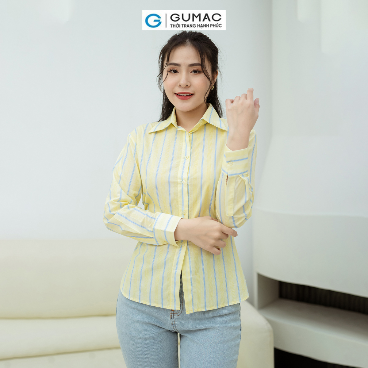 Áo sơ mi thắt eo GUMAC AD08022