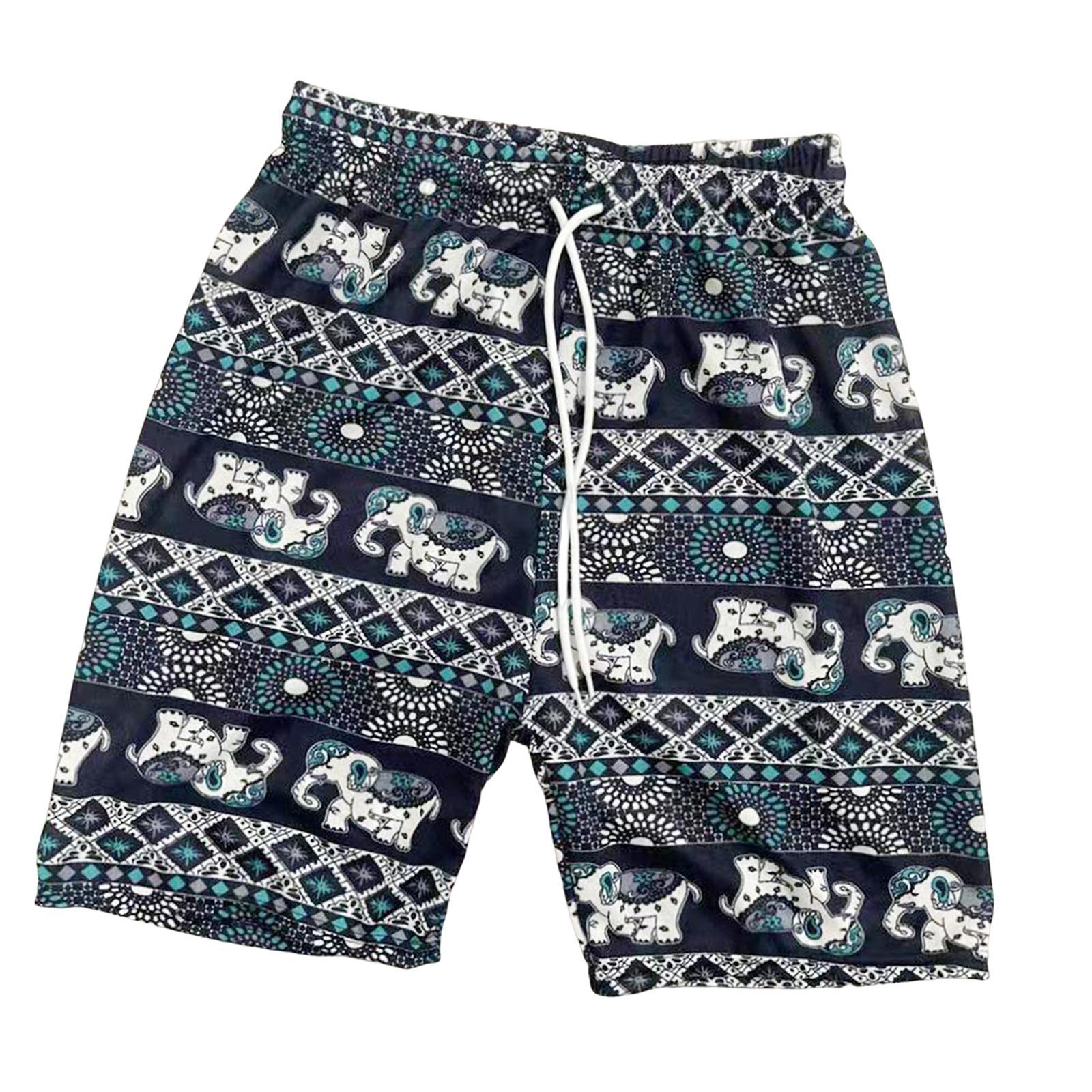 Beach Shorts Men Women Beach Trunks Loose Fit Briefs Fashion Polyester Oversized Elephant Pattern Short Pants Hippie Shorts for Beach Travel
