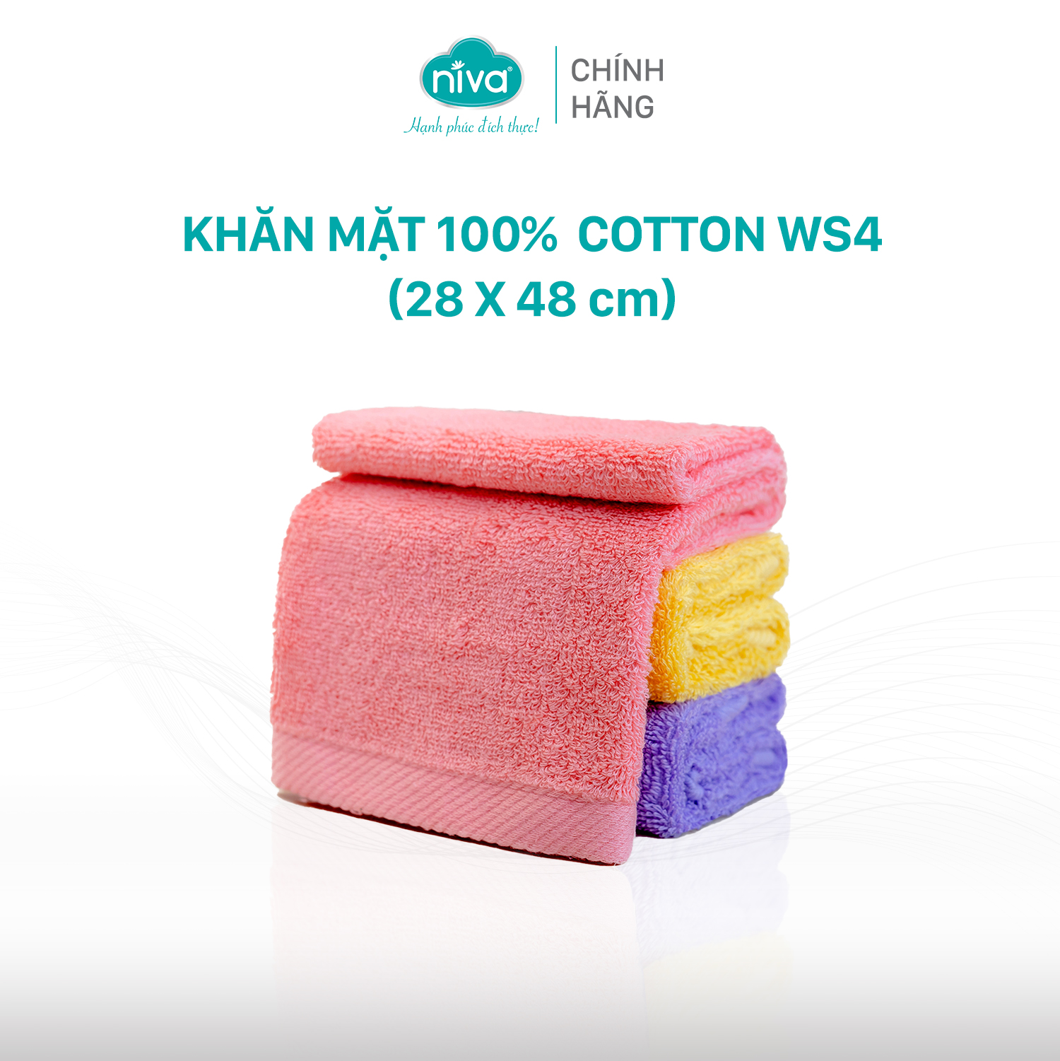 Khăn Mặt Cotton Tự Nhiên 100% Niva WS4 Mềm Mịn Thấm Hút Tốt, An Toàn Cho Da, Trơn Kích Thước 280x480 mm