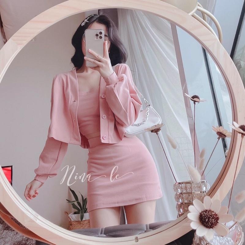 Set 3 món kèm chân váy siêu cute kèm hình thật, áo trong có mút