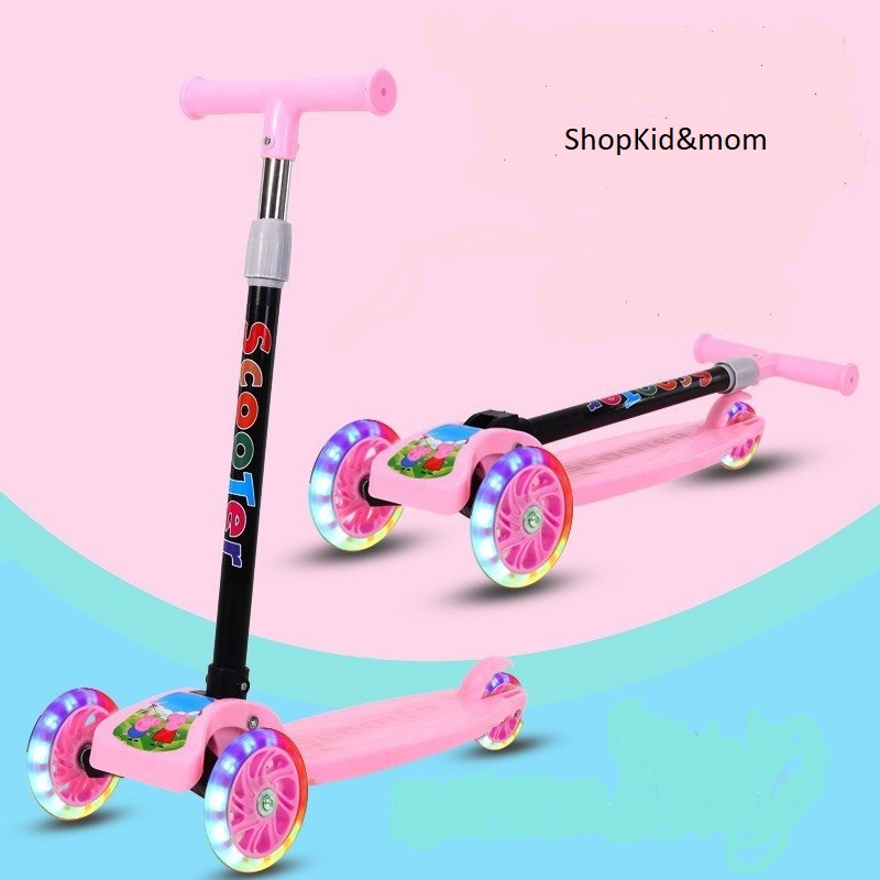 Xe trượt Scooter cho bé có đèn led phát sáng khi trượt có gấp gọn tăng giả chiều cao phanh chân an toàn