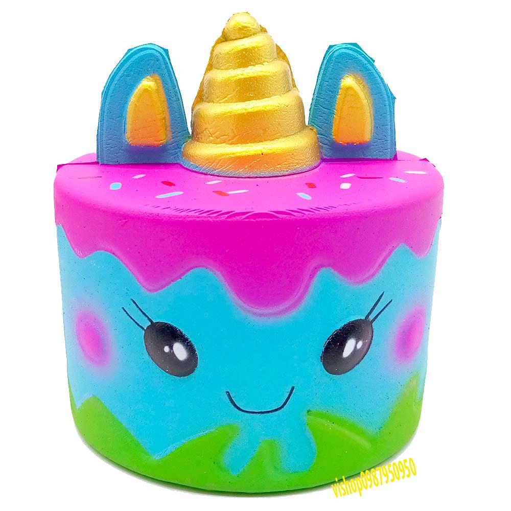 Squishy Lớn JUMBO Hình bánh kem 3 sừng màu xanh biểu cảm Đồ Chơi Xốp Giảm Stress Hình mềm mịn dễ Thương đàn hồi Cho Bé