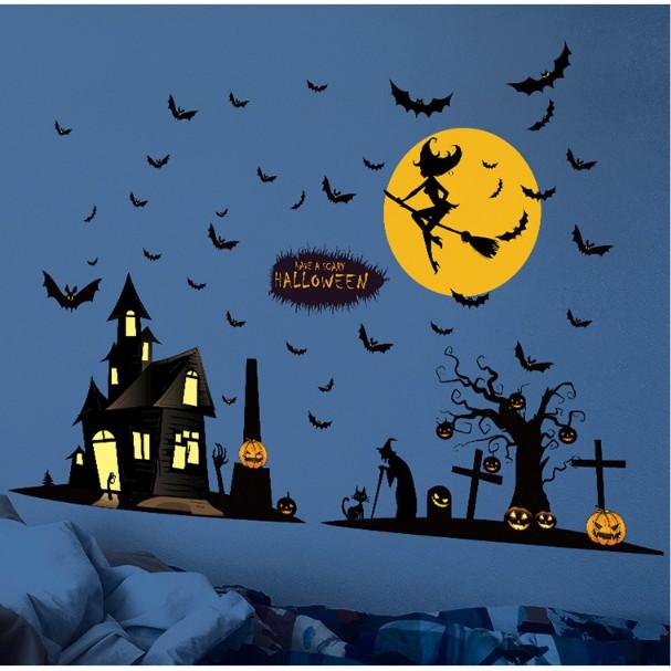 Decal trang trí tường - Ngôi Nhà Kinh Dị Hoa Trang Halloween