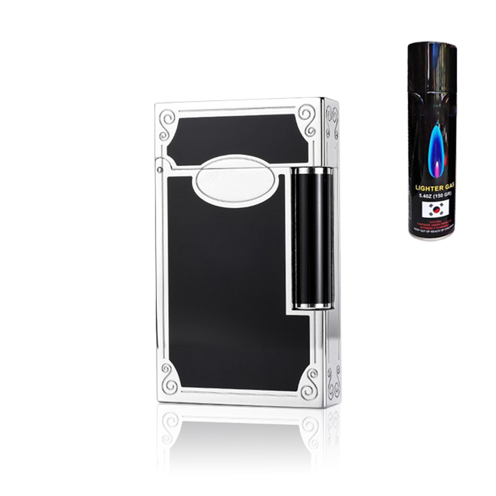 Combo Hộp Quẹt Bật Lửa Ga Đá  D195T, Họa Tiết Hoa Văn Cổ Điển Sang Trọng + Tặng Bình Bơm Ga Chuyên Dụng Cho Bật Lửa