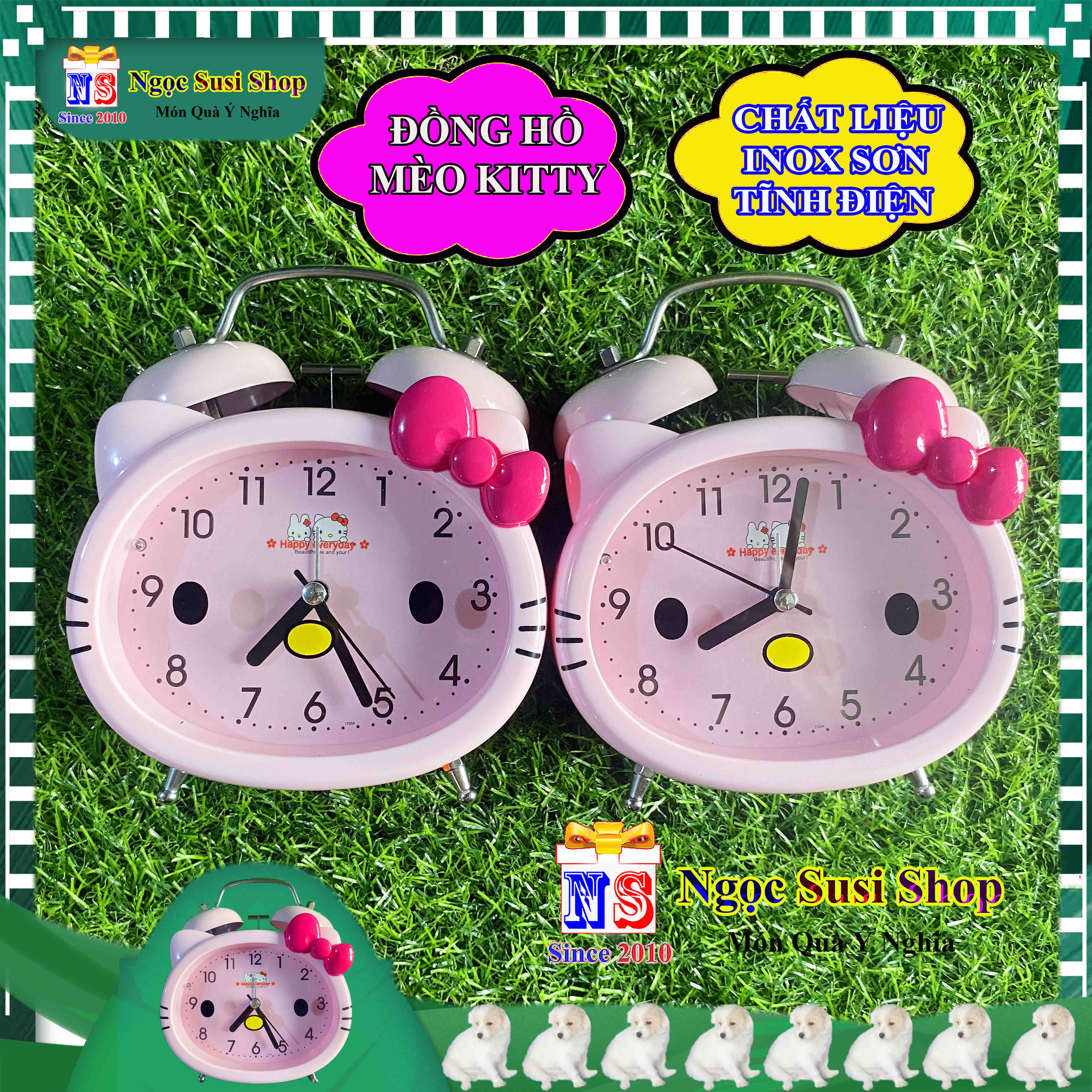 [SIÊU ĐẸP] ĐỒNG HỒ MÈO HELLO KITTY 2 CHUÔNG SIZE LỚN - DÙNG ĐỂ BÁO THỨC ĐỂ BÀN