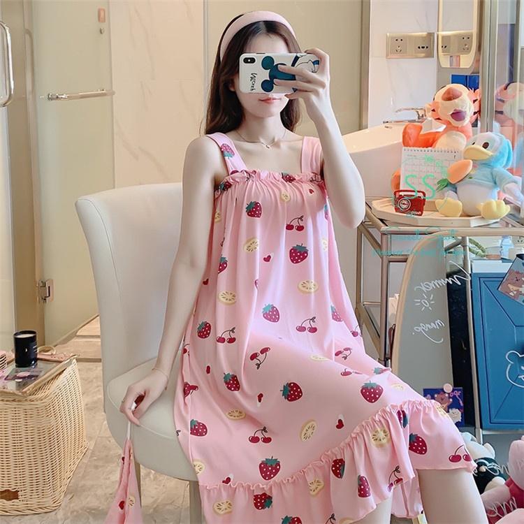 Váy ngủ hai dây, đầm ngủ thun mềm mịn, không nhăn, đầm bầu chân váy xếp ly