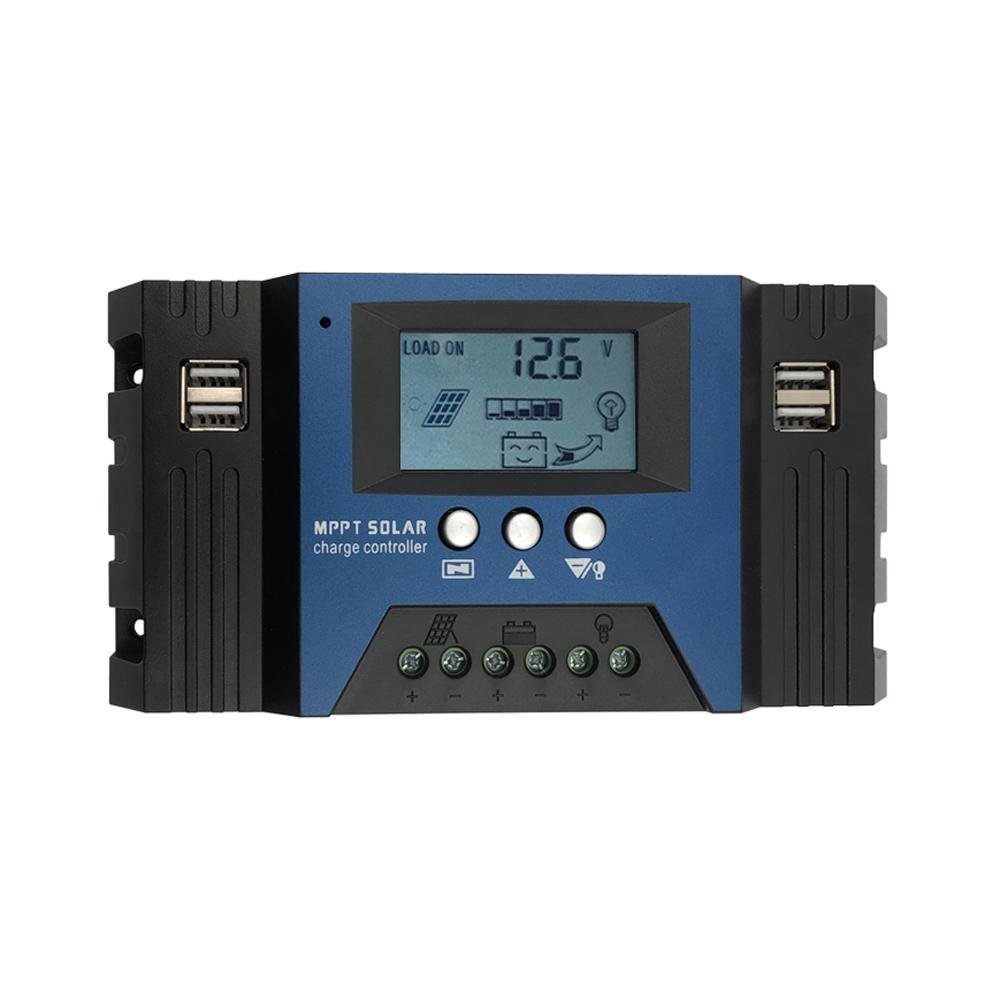 60A MPPT Solar Charge Controller 12/24V Auto Focus Solar Panel Controller Battery Intelligent Regulator with 4 USB Output Adjustable Parameter LCD Display Timer Setting