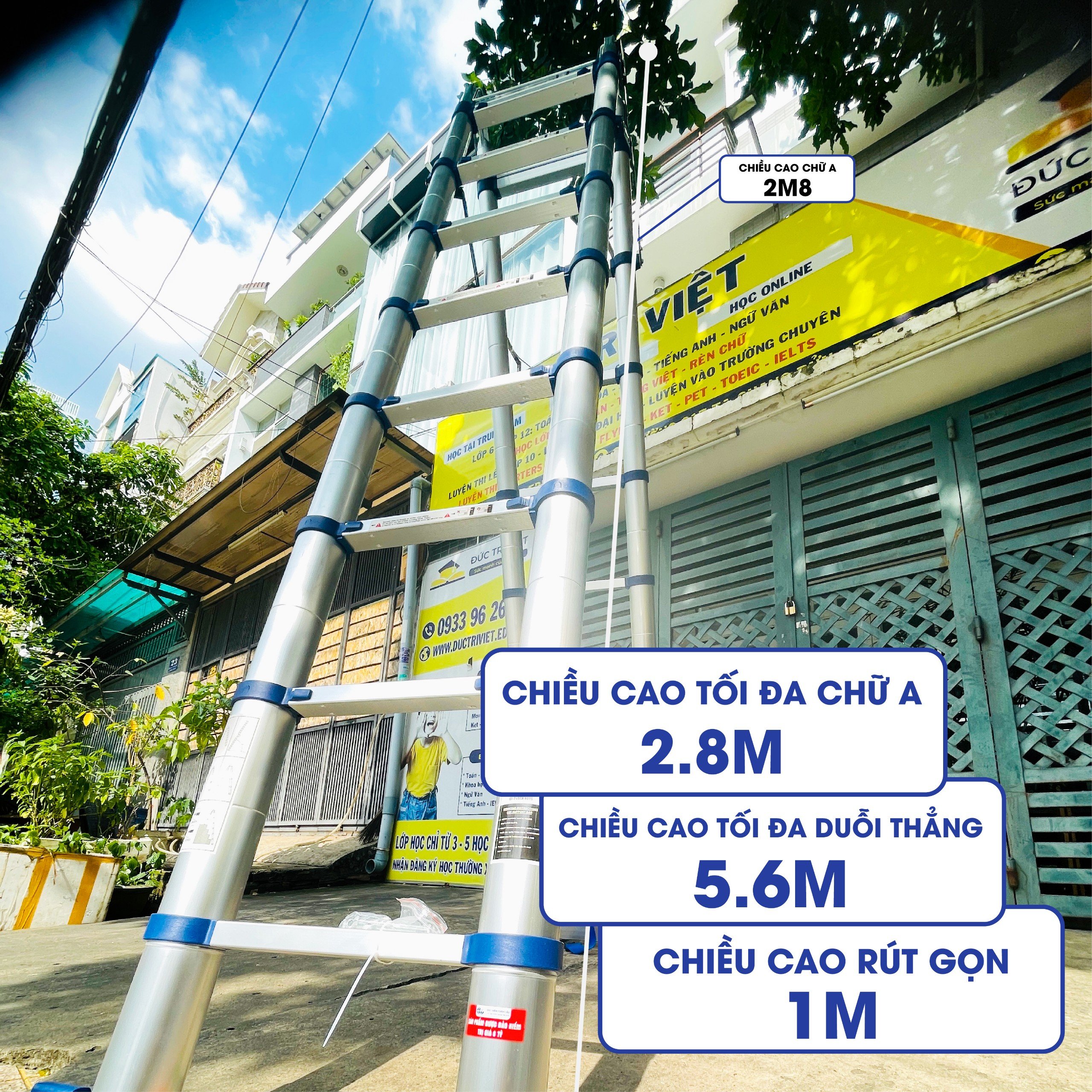 Thang nhôm rút đôi DIY TL-AI-56S chiều cao sử dụng tối đa chữ A 2.8m chữ I 5.6m - tiêu chuẩn chất lượng an toàn Châu Âu