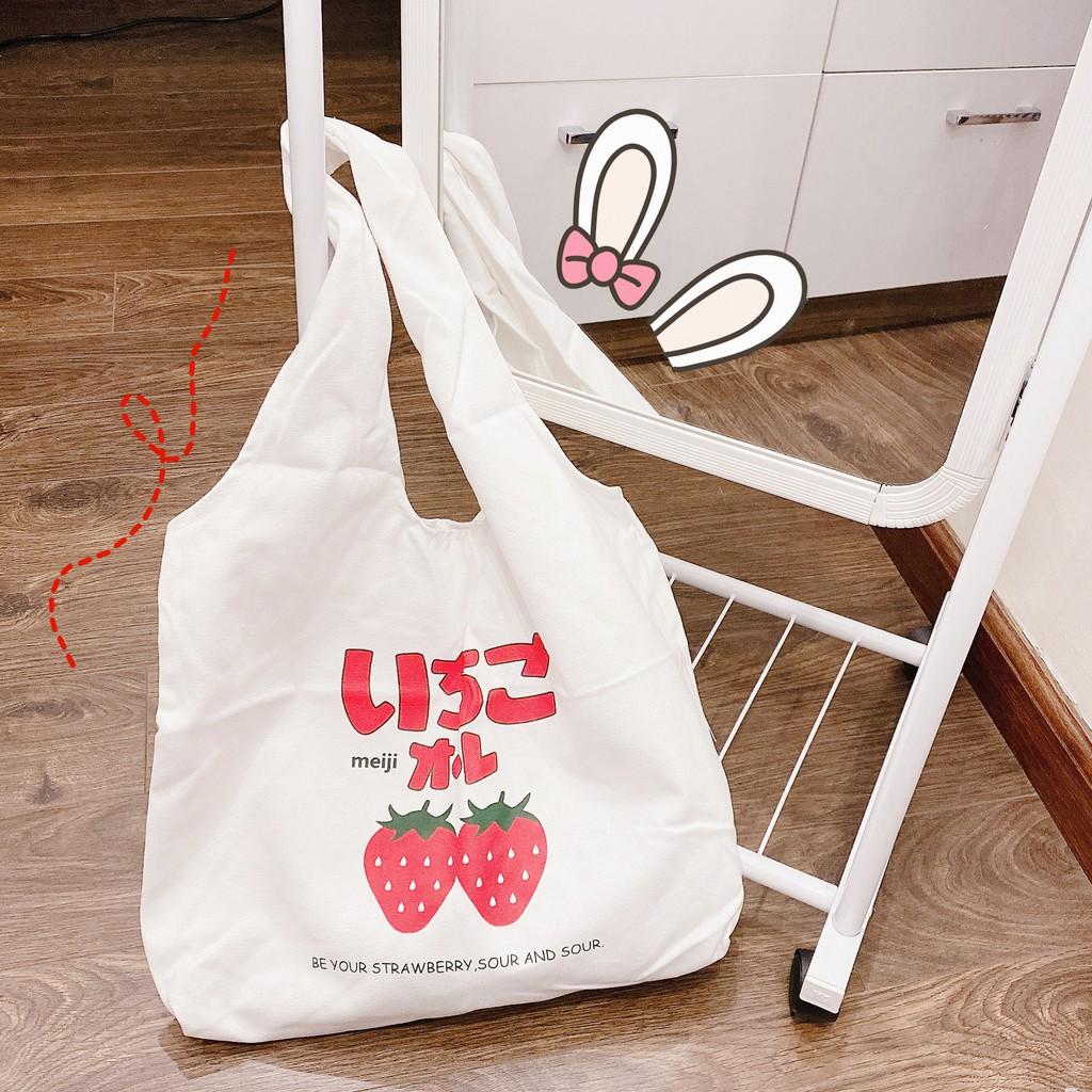 T125/Túi Tote Túi Vải Canvas Phong Cách Nhật Bản Thời Trang Ulzzang Hình Dâu