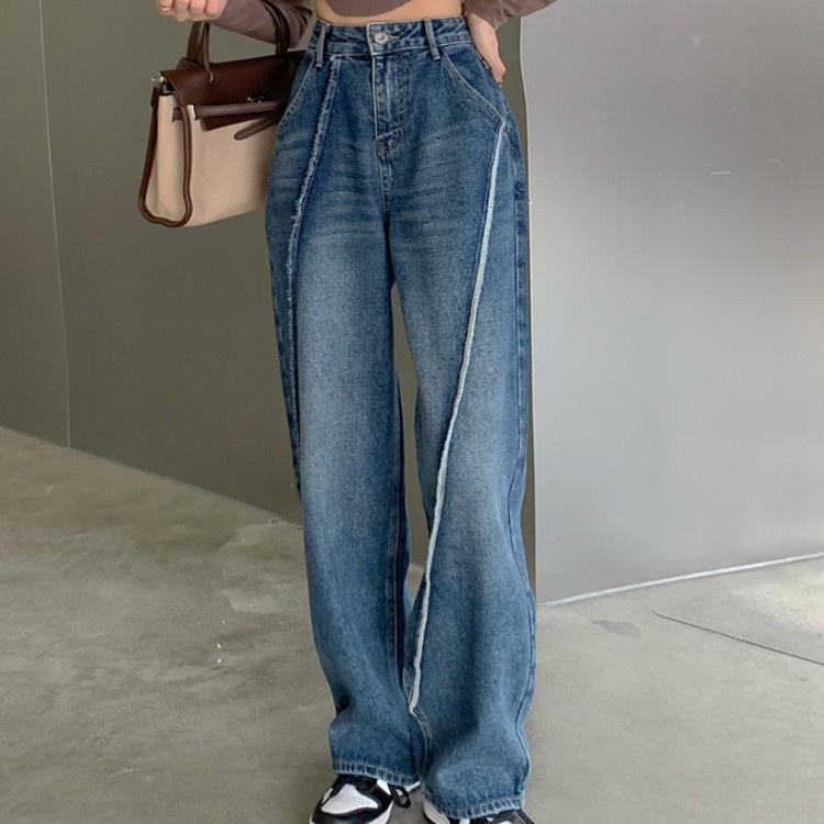 Quần Jeans Nữ Ống Rộng Gân Chéo Dáng Thụng Tôn Dáng