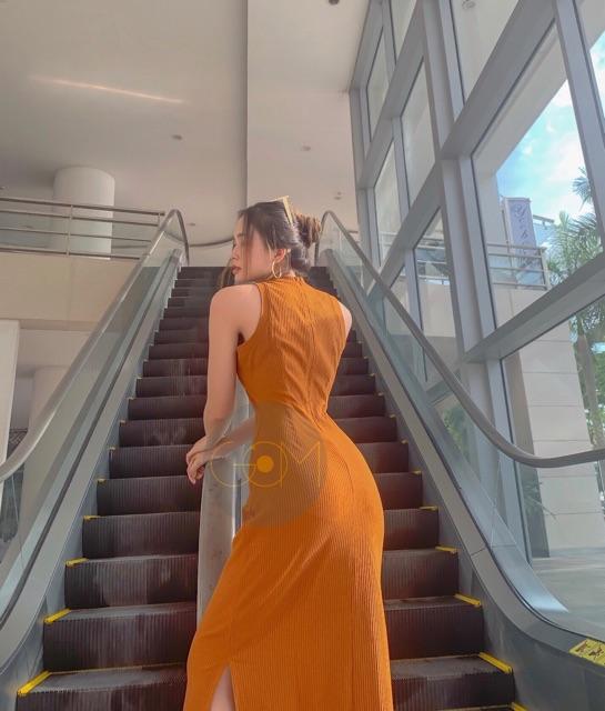 Đầm body thun gân dài