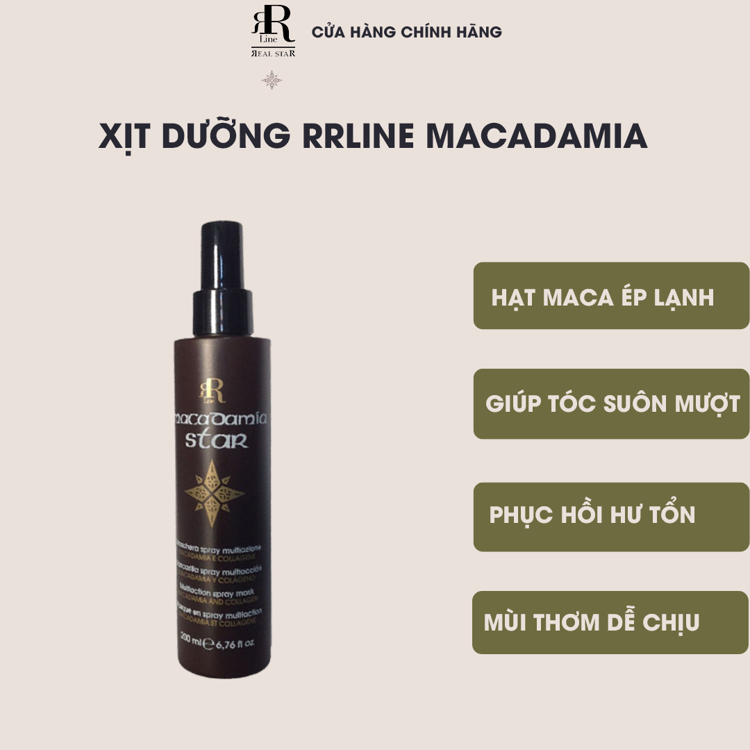Xịt dưỡng phục hồi tóc xơ rối Rrline Macadamia Star Spray Mask 200ml