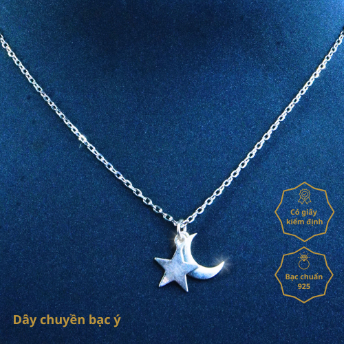 Dây chuyền bạc ý hình ngôi sao 5 cánh kết hợp hình mặt trăng đơn giản, phong cách Hàn Quốc, trẻ trung, nhẹ nhàng, phù hợp đi học, đi làm, đi chơi - HD99.2