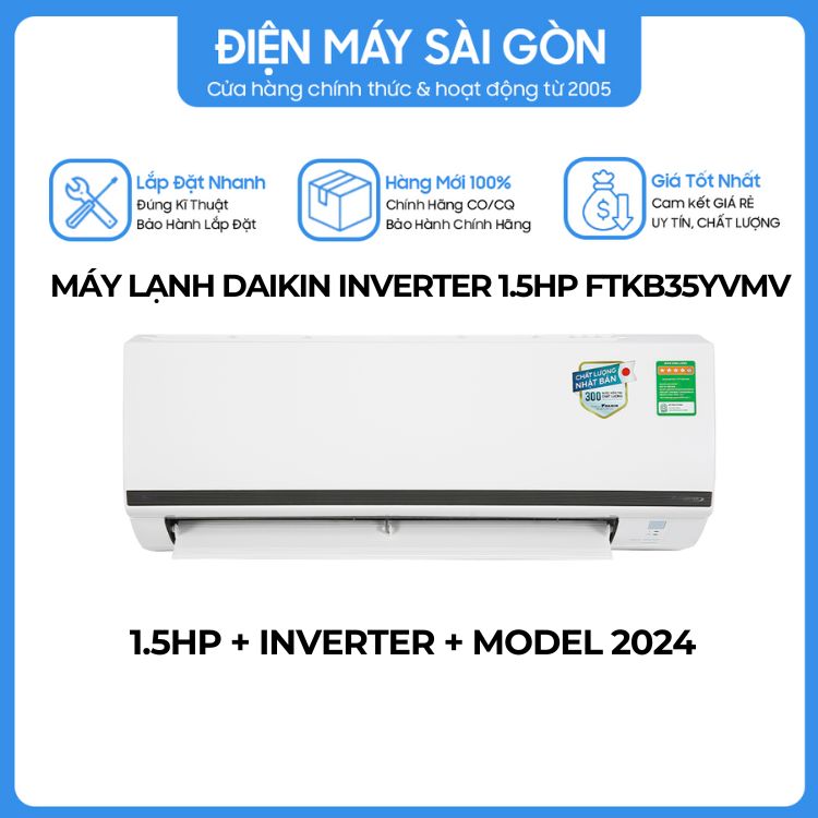 Máy lạnh Inverter Daikin 1.5hp (12000BTU) FTKB35YVMV - Hàng chính hãng