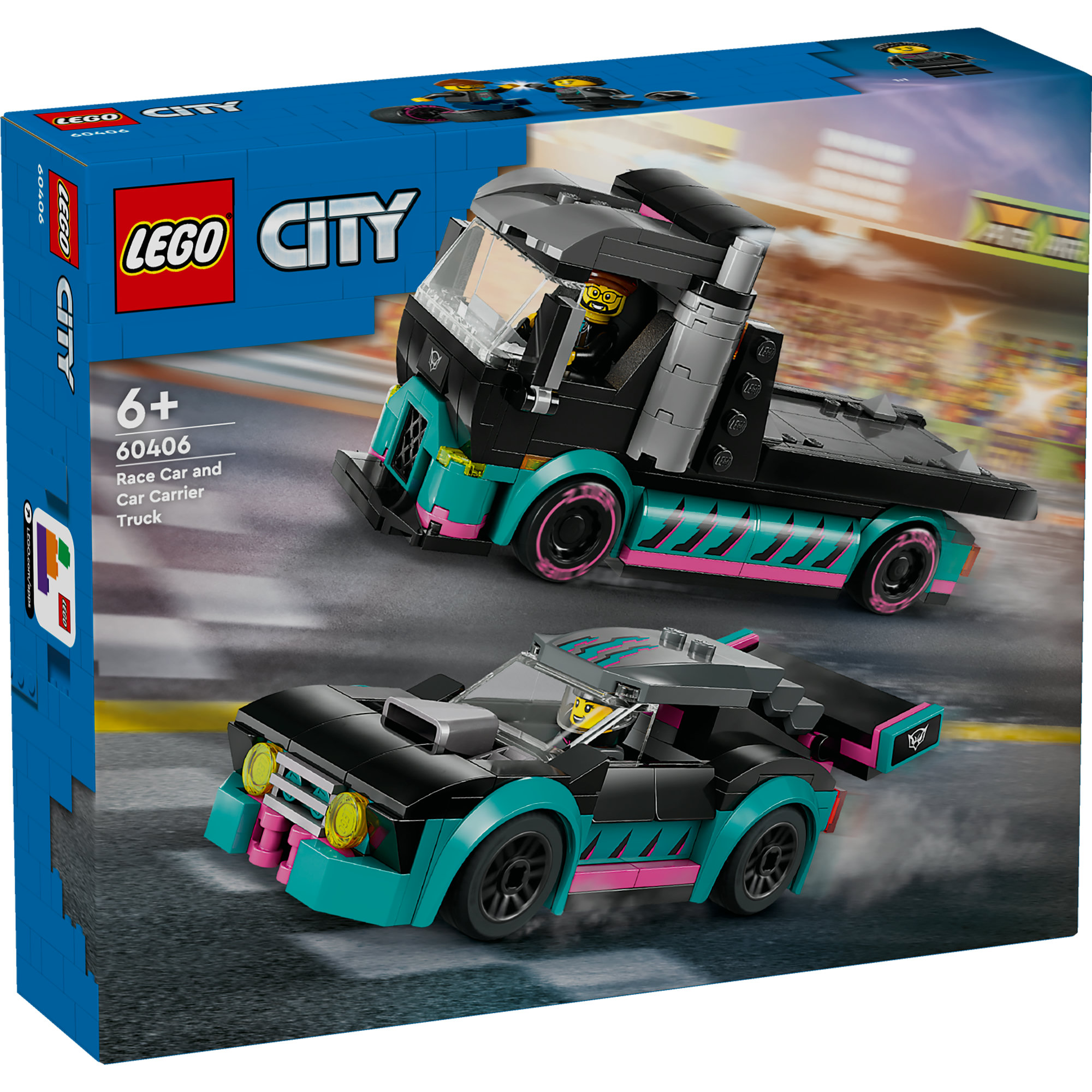 LEGO CITY 60406 Đồ chơi lắp ráp Xe tải vận chuyển xe đua (328 chi tiết)