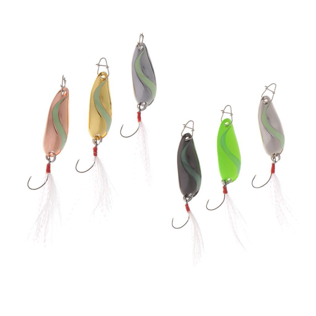 6 Pieces Metal Sequins Fishing Lures Artificial Hard Bait with Barbed Hook
