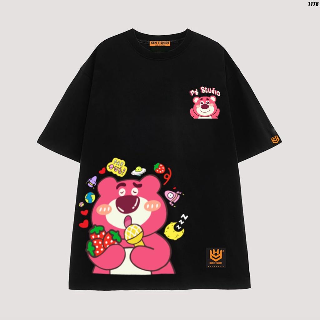 Áo thun tay lỡ unisex in hình Gấu dâu hồng Lotso đáng yêu