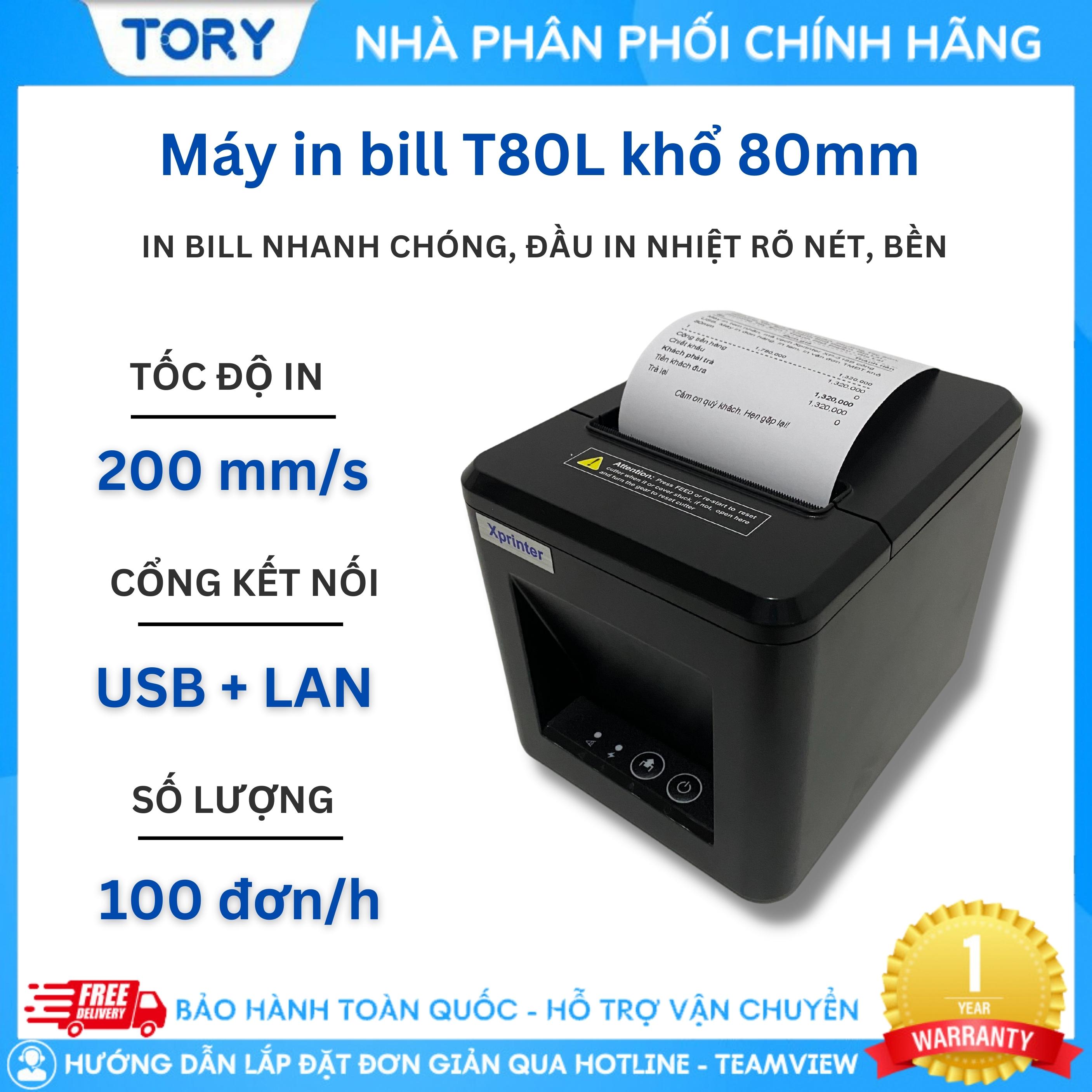 Máy in nhiệt, in bill, in hoá đơn XPRINTER T80L khổ 80mm kết nối cổng USB + LAN, in qua điện thoại, tặng kèm cuộn giấy in