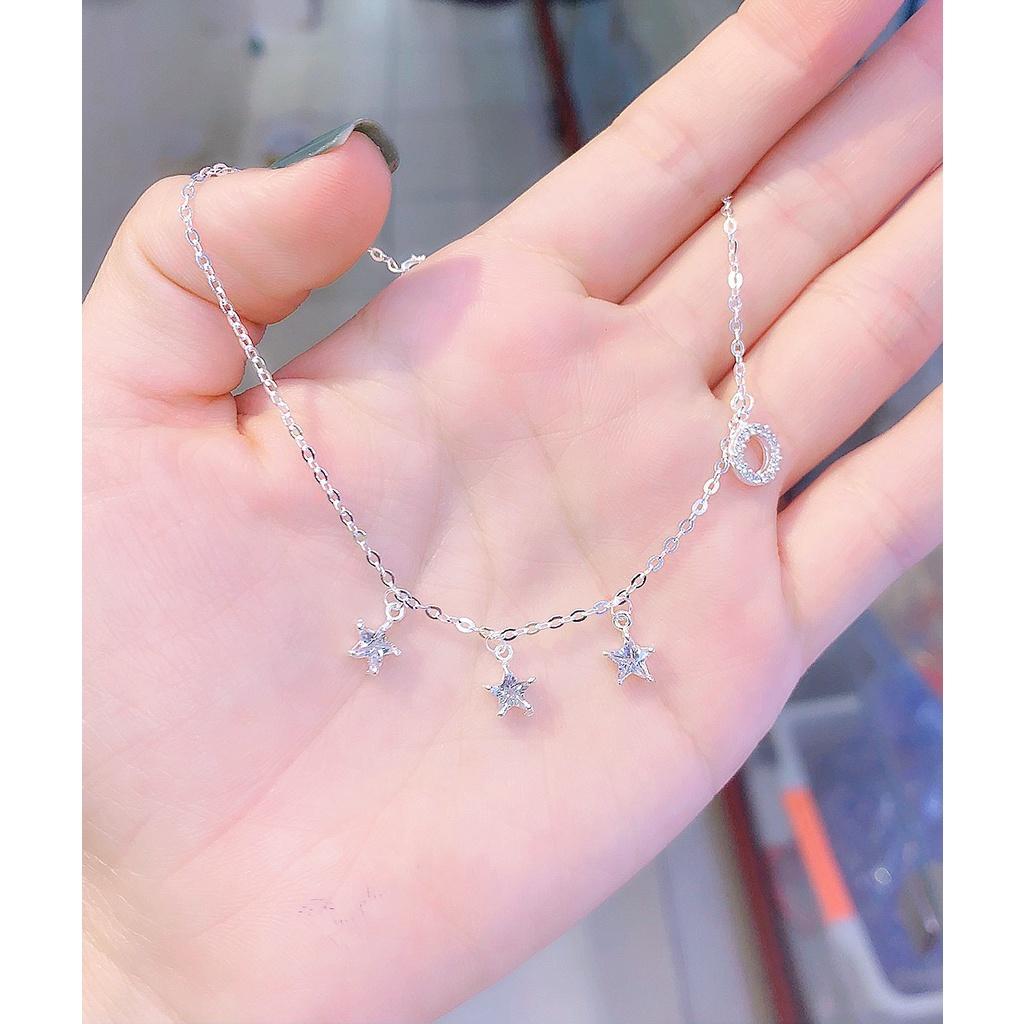Lăc chân bạc nữ halo tròn ngôi sao may mắn,Lắc chân bạc ta ngôi sao gắn đá-Minh Tâm Jewelry