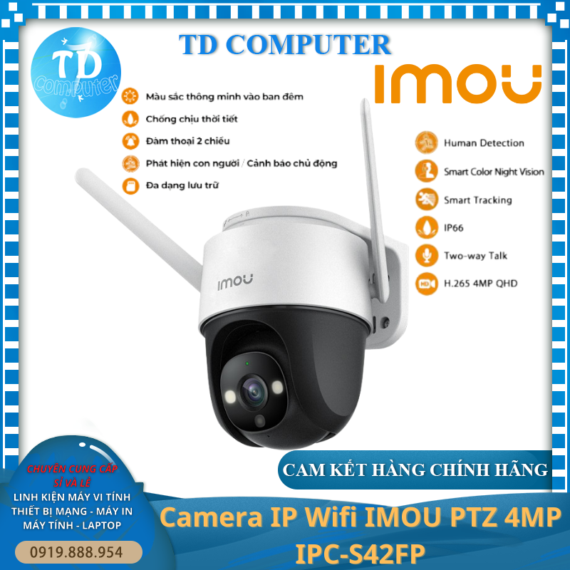 Camera WiFi Imou S42FP D 4.0MP QHD 2K Ngoài trời Có màu ban đêm - Hàng chính hãng DSS phân phối