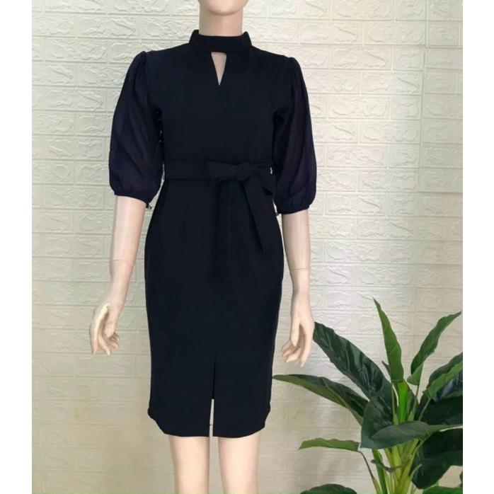 ĐẦM XANH TAY LƯỚI KÈM DÂY THẮT