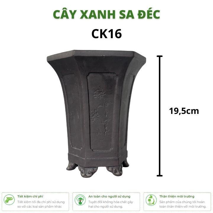 Chậu lục giác cao mini hoa văn hoa cúc màu nâu đen nhám CK16 trồng cây văn phòng, ban công